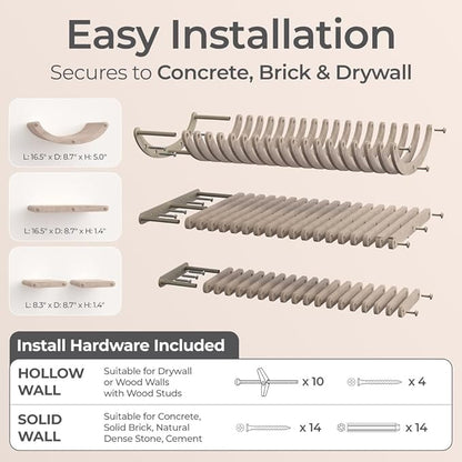 Wall Mounted Cat Shelves (Set of 4) by Pryde Pets - 100% Sustainable PET Felt Feline Enrichment Climber Furniture for Small & Large Indoor Cats, Modern Climbing Gym Jungle Design (Oatmeal)