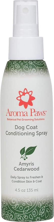 Scented Dog Coat Spray – Cleansing, Conditioning, Moisturizing – Toxin Free, Healthy Ingredients – Aromatic Grooming Puppy Spray – Loosens Knots, Tangles – 4.5 Oz., Amyris & Cedarwood