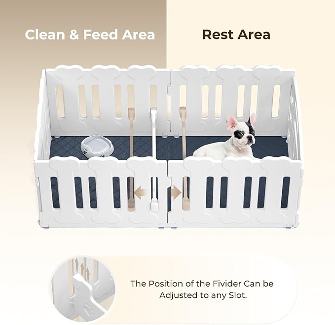 Dog Playpen with Door & Whelping Box, 6-Panel Lightweight Plastic Fence for Small to Medium Pets, Indoor/Outdoor Use, Portable, Durable, Non-Slip, Easy Assembly (White, Regular, 6)
