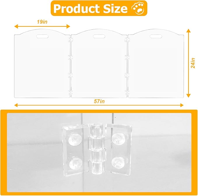 Acrylic Dog Gate for The House 6 Panel 120" W x 24" H Foldable Dog Playpen Indoor with Handles, Free-Standing Pet Gates Clear Dog Pen for Dogs Puppy Cat Rabbit Accessories with Door