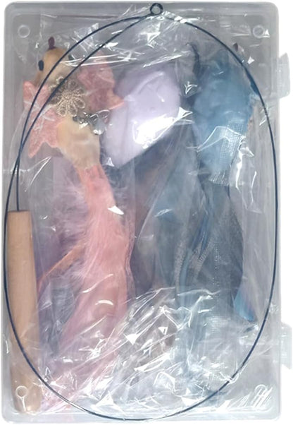 Interactive Cat Toys for Indoor Cats - 35'' Steel Wire and 6PCS Feather Bird Refills,Teaser Toy,Cat Wand Toy,Feathers & Bells, Realistic Bird Impression (7 PCS)