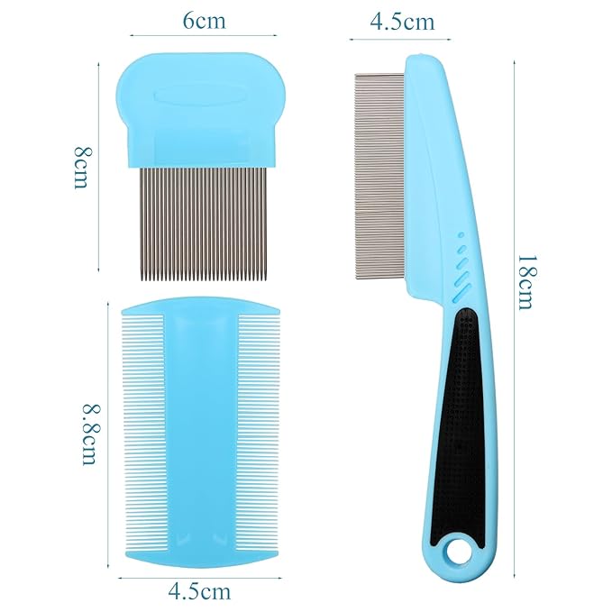 3 Pack Flea & Lice Combs for Dogs, Cats & Small Pets - Grooming Tool for Eye Tear Stains