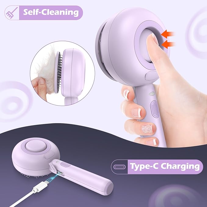 Cat Steam Brush, 3 In 1 Steam Cat Brush with Release Button and Tank, Cat Brush for De-shedding that Effectively Remove Knots and Loose Hair, Cat Brush with Steam for Long and Short Hair Dogs and Cats