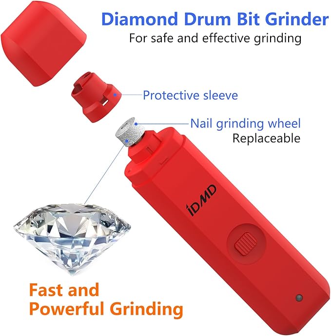 Dog Nail Grinder with Light Dog Nail Trimmers Quiet Powerful 2-Speed Rechargeable Electric Pet Nail Grinder File Toenail Clippers for Large Medium Small Dogs & Cats (Red)