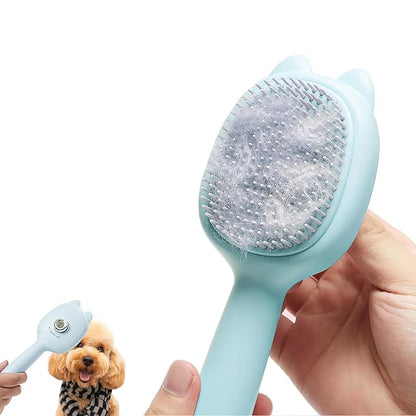 Self-Cleaning Dog Brush for Small Breeds - Adjustable Bristle Grooming Tool for Puppies, Yorkies, Shih Tzus, Maltipoos & Malteses (Blue)