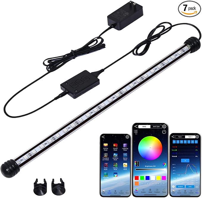 Smart Submersible Aquarium Light with App Timer, 23 Inches LED Fish Tank Light, RGB 16 Million Colors Changing, 7/24 On/Off Automatic, Aquarium Lighting