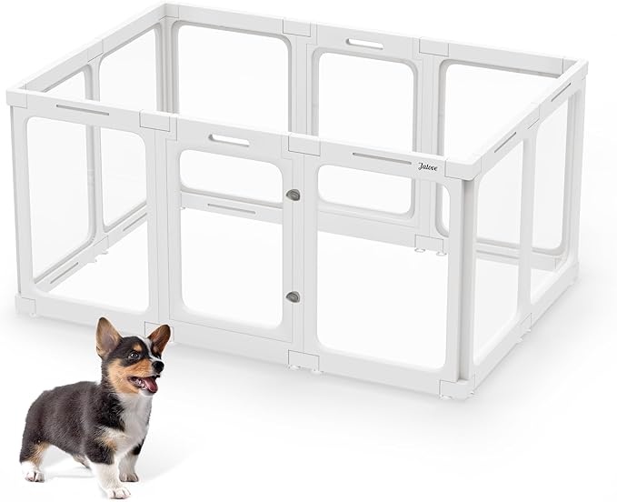 Acrylic Dog Playpen Indoor, 24 H Plastic Pet Playpen with Door, Clear Pet Play Pen for Puppy Cat Rabbit Ferret, Easy Assemble Dog Pen, Preferable for Small Cage, White 10 PCS