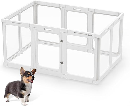 Acrylic Dog Playpen Indoor, 24 H Plastic Pet Playpen with Door, Clear Pet Play Pen for Puppy Cat Rabbit Ferret, Easy Assemble Dog Pen, Preferable for Small Cage, White 10 PCS