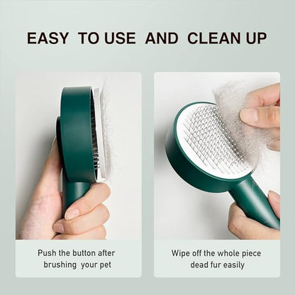 Deshedding Dog Brush with Release Button for Small Pets - Removing Loose Hair, Mats, Tangled Knots - Self Cleaning Bath Brush Supplies
