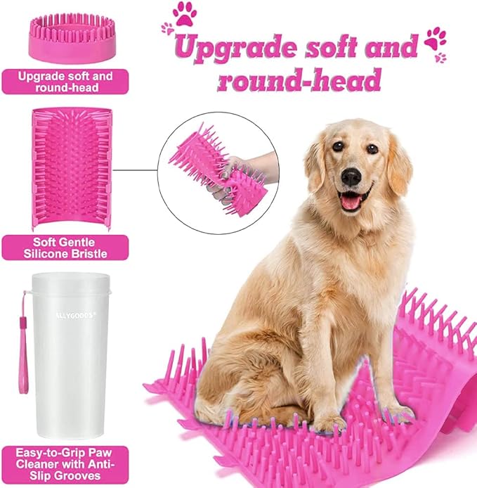 Dog Paw Washer Cup - Foot Cleaner for Medium to XLarge Pets (Large, Pink)
