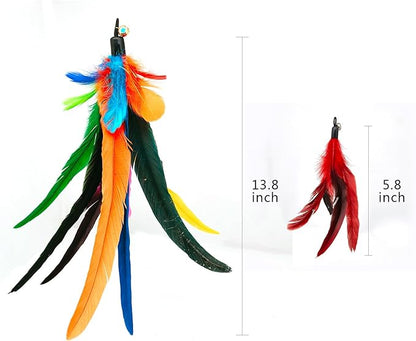 Da Bird Feather Refill - 2 Extra-Large Natural Replacement Attachments(13.8inch) and 4 Feather Toys Refills(5.8inch) for Indoor Cats,Cat Wand Attachment (6PCS)