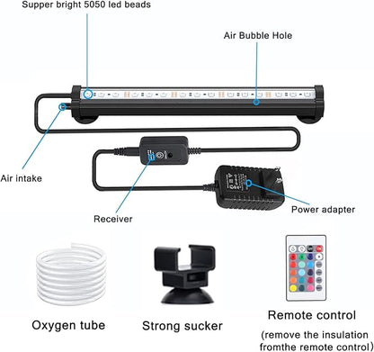 LED Aquarium Lights for Fish Tank,Submersible Fish Tank Light with Air Bubbler Hole Bubble Wall RGB Color Changing Brightness Adjustable Waterproof Remote Control Bubble Tube Light,8W 35inch