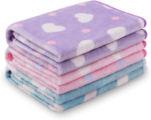1 Pack 3 Blankets Super Soft Cute Dot Pattern Pet Blanket Flannel Throw for Dog Puppy Cat Purple/Pink/Cyan Large