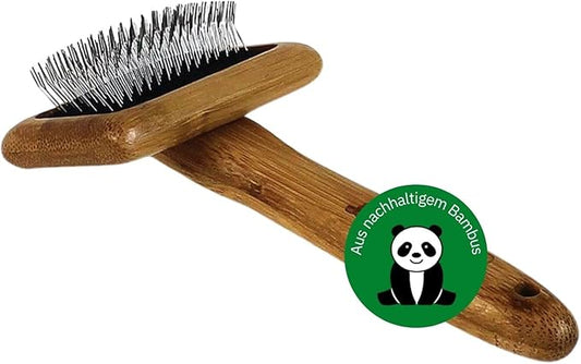 Alcott Bamboo Groom Slicker Brush with Stainless Steel Pins for Pets, Small,Black