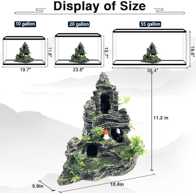 Aquarium Decorations Large and Tall Large Aquarium Decoration for Fish Tank Decorations Fish Tank Ornaments Mountain View Stone Ornament Tree Rock Cave Artificial Fishtank Ornament