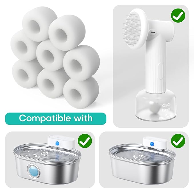 uahpet 8 Pack Replacement Sponges for Stainless Steel Cat Water Fountain & Automatic Foaming Pet Brush