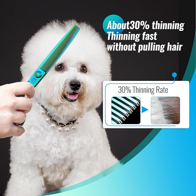 Dog Grooming Scissors: 7" Pet Thinning Shears Made Of Japanese 440C Advanced Stainless Steel Trimming Dogs Cats and Other Pets Green
