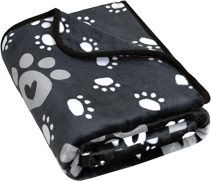 Dog Blanket, Soft Fleece Dog Blankets for Extra Large Dogs, Fluffy Flannel Pet Cat Puppy Blanket Mat Cover for Bed Couch, Cute Paw Print Throw Blanket for Dogs, Black 80"X60"