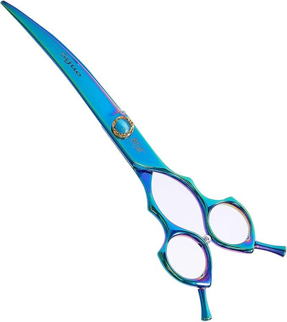 7.5'' Dog Curved Scissors for Grooming 440C Stainless Steel Green Professional Pet Trimming Scissors Sharp Blades Cutting for Dogs and Cats Shears