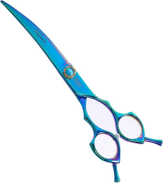 7.5'' Dog Curved Scissors for Grooming 440C Stainless Steel Green Professional Pet Trimming Scissors Sharp Blades Cutting for Dogs and Cats Shears