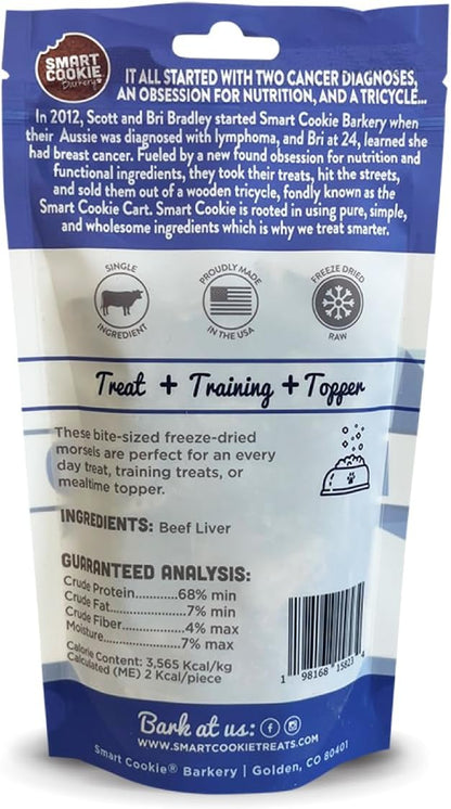 Smart Cookie Freeze Dried Beef Liver Bites - Single Ingredient Beef Liver Dog Treats - Low Calorie Training Treats for Dogs - 2oz Bag, 1 Pack