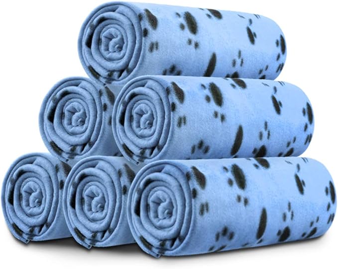 Comsmart Dog Blankets for Small Dogs, 6 Pack Puppy Blanket Cute Paw Print Pet Blanket for Dog, Puppy, Cat, Kitten, 39x31 inches, Blue