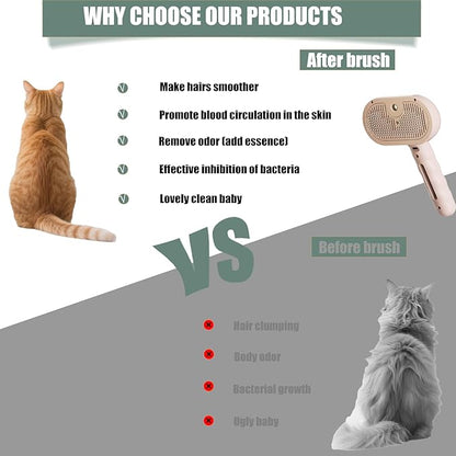 3 - in - 1 Pet Steam Brush for Cats & Dogs - Suitable for All Hair Types! One - Click Spray; Comfortable Massage; Superior Deshedding & Skin Care; Quiet Operation at 36dB (Pink)