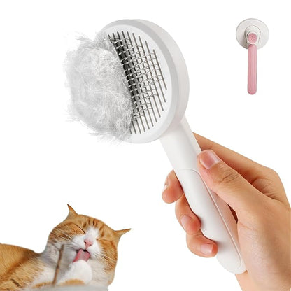 New cat brush&dog brush,pet hair brush with Self Cleaning Button Easy to remove loose undercoatï¼_eedle-tip massage beads, no harm to the skin(Pink)