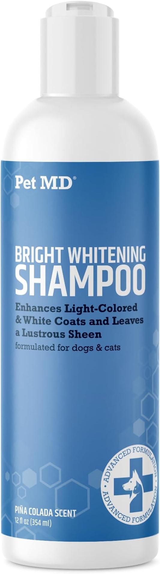 Pet MD Bright Whitening Shampoo for Dogs & Cats - Tearless Protein Enriched Shampoo w/Oatmeal for Brightening White & Light Colored Coats - Cleans, Adds Luster, & Controls Matting & Tangling - 12 oz