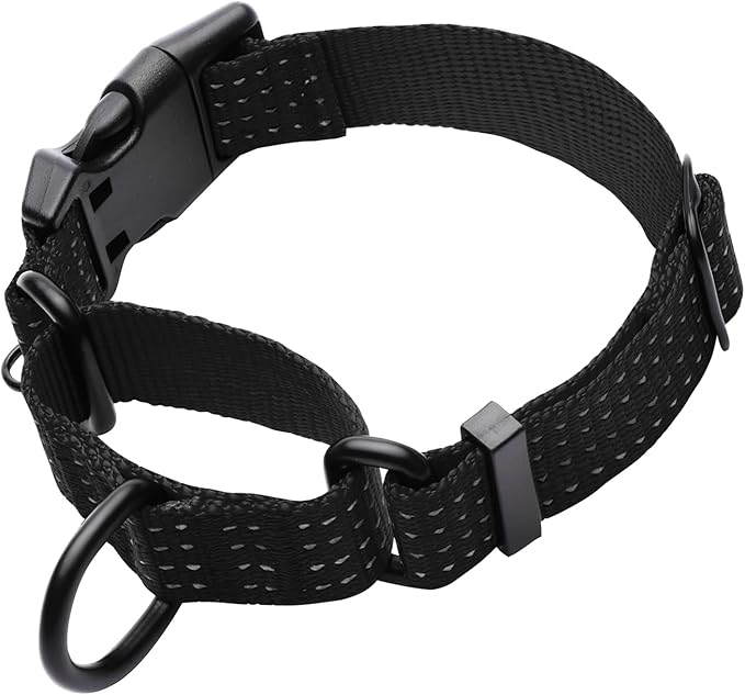 Martingale Collar for Training Dogs. Adjustable Reflective Dog Collars with Buckle- NO Pull-Prevents Slipping Out, for Medium Large XL Dogs. Helps with Strong pullers(M, Black)