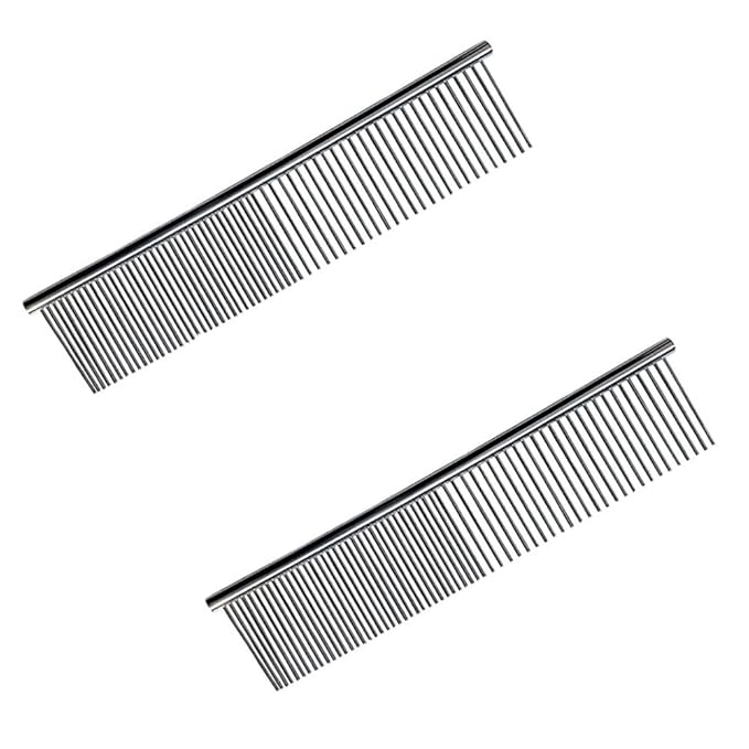 2pcs Stainless Steel Pet Grooming Comb Dog Cat Combs Puppy Medium Animals Hair Trimmer Brush Accessory Tool for Pet Long and Short Hair Removing Tangles and Knots