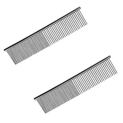 2pcs Stainless Steel Pet Grooming Comb Dog Cat Combs Puppy Medium Animals Hair Trimmer Brush Accessory Tool for Pet Long and Short Hair Removing Tangles and Knots