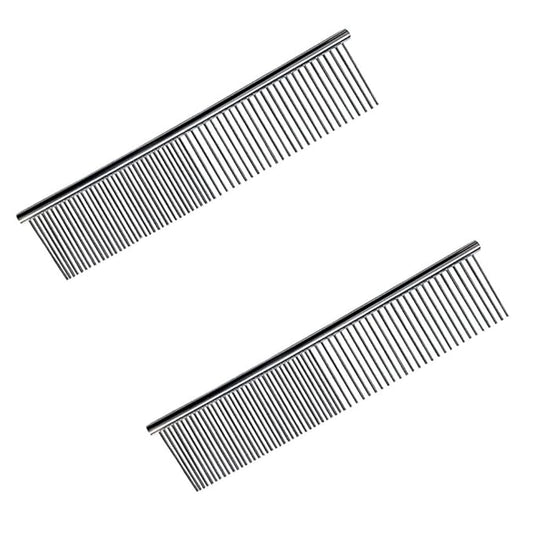 2pcs Stainless Steel Pet Grooming Comb Dog Cat Combs Puppy Medium Animals Hair Trimmer Brush Accessory Tool for Pet Long and Short Hair Removing Tangles and Knots