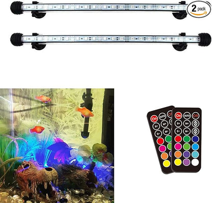 LED Aquarium Light, 2 Pack 15 inches Fish Tank Light RGB Color Underwater Light Submersible Crystal Glass Lights, 42 LED Beads, Brightness Adjustable Memory Function, LED Light bar Stick