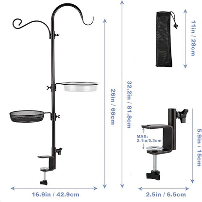 Deck Bird Feeding Station | Premium Multi Feeder Hanging Kit with Bird Bath & Sock Feeder | Attracts Wild Birds, Planter Hanger Hook for Outdoor Deck, Patio, Garden
