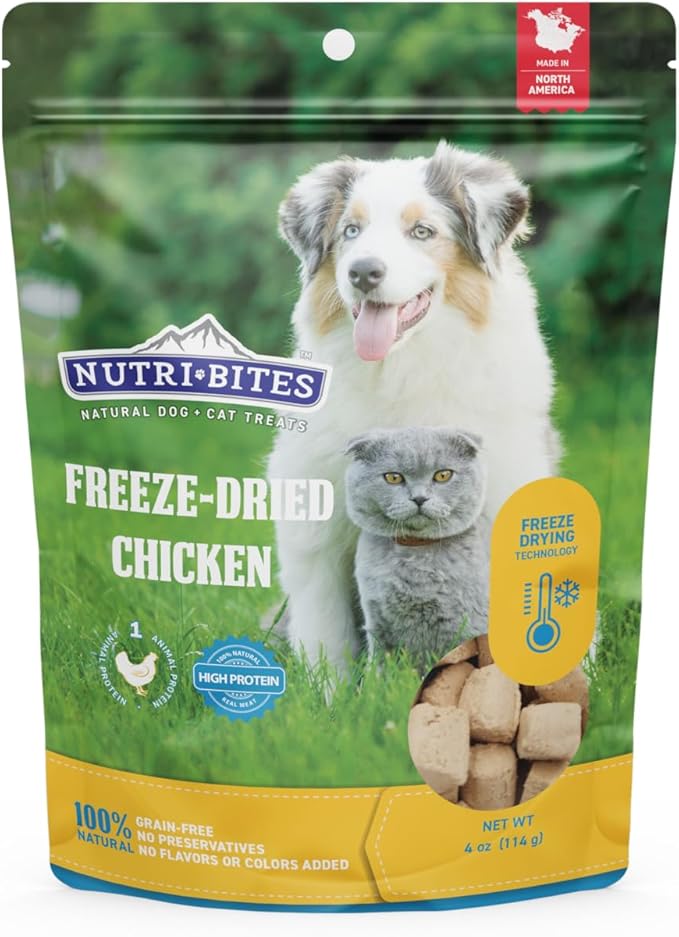 Nutri Bites Freeze Dried Chicken Dog & Cat Treats, 4 oz | Healthy Pet Training Treats or Food Topper | All Natural, 1 Single Animal Protein, High Protein