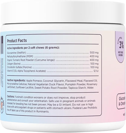 Bundle x Joy Radiant Hip and Joint Support Supplement for Dogs, 90 Soft Chews, Glucosamine Chondroitin for Dogs with Collagen, Turmeric, MSM, Colostrum, Helps Support Mobility and Flexibility