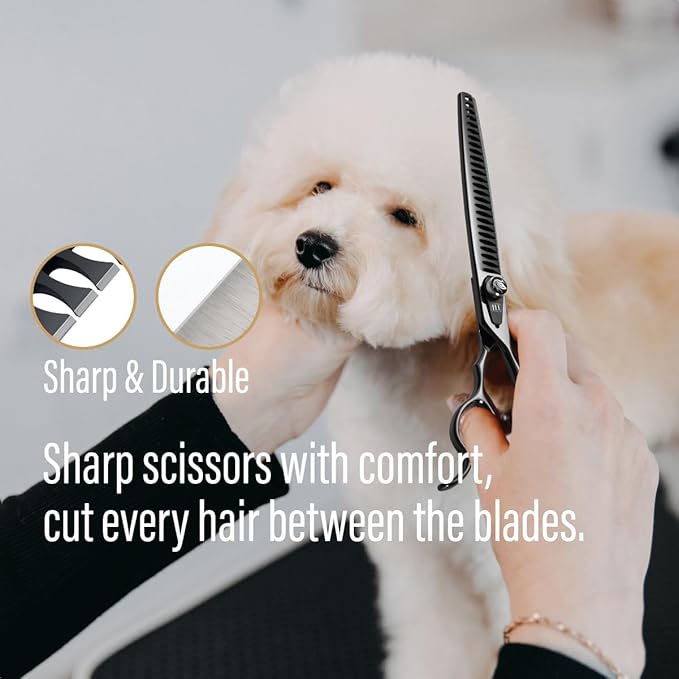 Dog Grooming Scissors: 8.0 inch Bright Black Pet Chunker Shears Made Of Japanese 440C Advanced Stainless Steel Professional Grooming Scissors for Dogs Cats and Other Pets