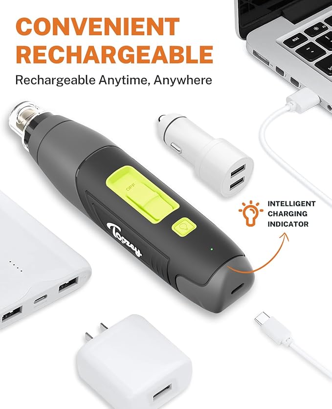 Toozey Dog Nail Grinder for Large Dogs, Real 12,000 RPM & 3-Speed, with Dust Cap and LED Light, Professional Electric Dog Nail Trimmer for Medium & Small Dogs, USB Rechargeable Pet Toenail Grinder