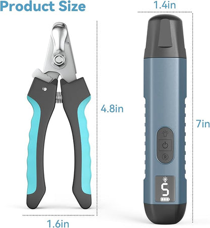 Dog Nail Grinder, Dog Nail Trimmers and Clippers Kit, 5 Speeds Nail Grinder for Dogs, Rechargeable Dog Nail Grinder with LED Light, Nail Grinder for Dogs Quiet, Nail Trimmer Nail Grinder for Dogs Cats