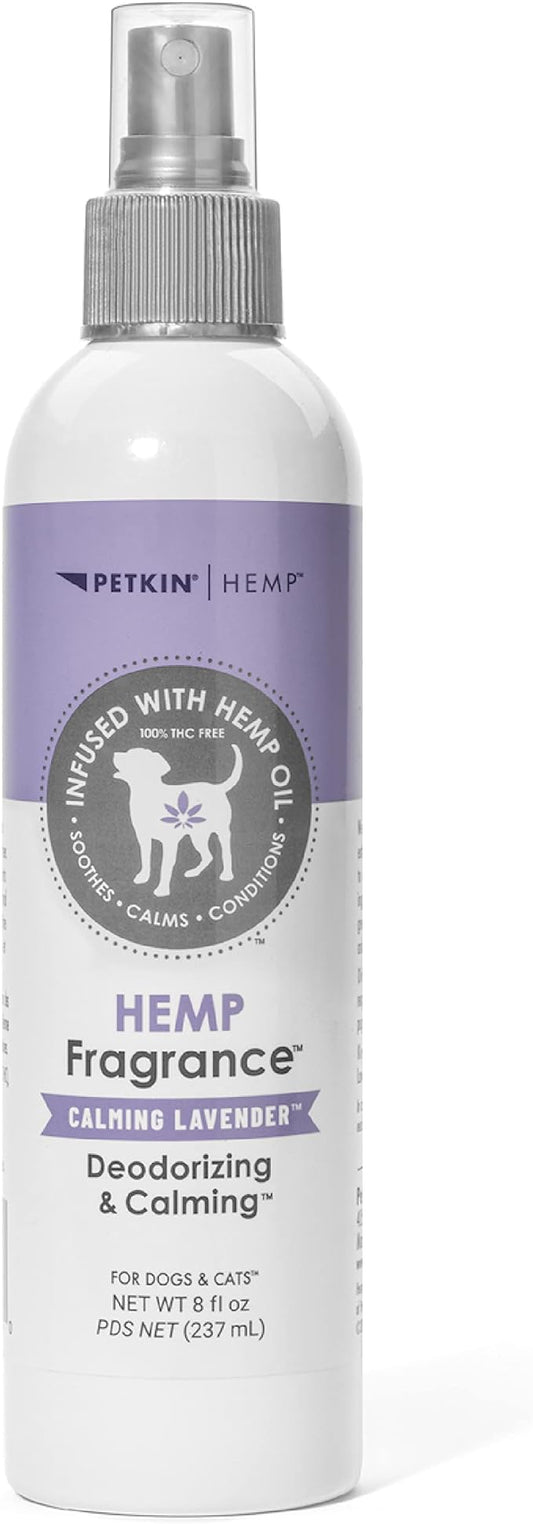 Petkin Hemp Fragrance for Dogs and Cats - with Hemp Oil & Calming Lavender Extract, 8 oz - Soothes, Calms & Conditions - Keeps Pet Smelling Great - for Home, Travel & Use on Pet Bedding