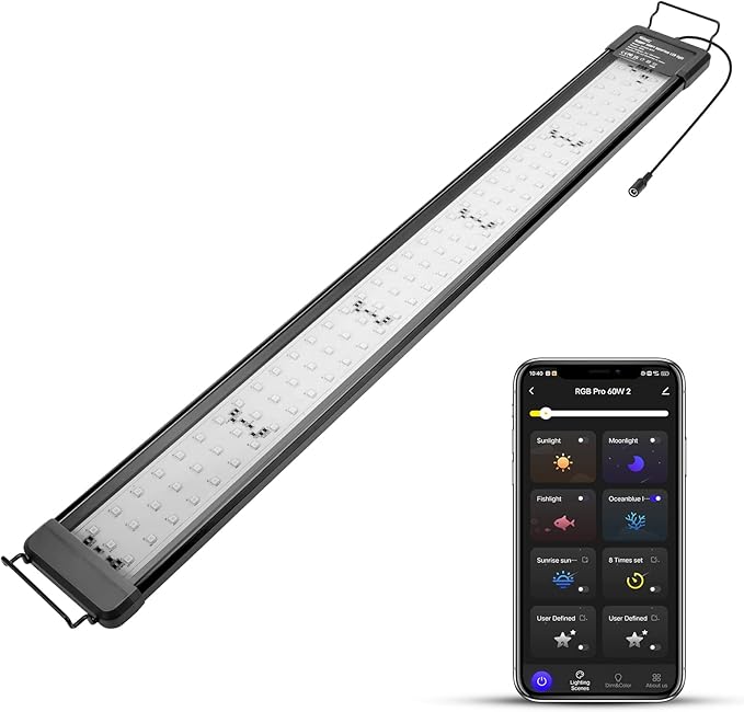 hygger 50W Smart Aquarium Light, Bluetooth LED Light with App Control, Full Spectrum Fish Tank Light with 24/7 Lighting Cycle, 5 Modes, Adjustable Timer, for 36"-42" Freshwater Planted Tank