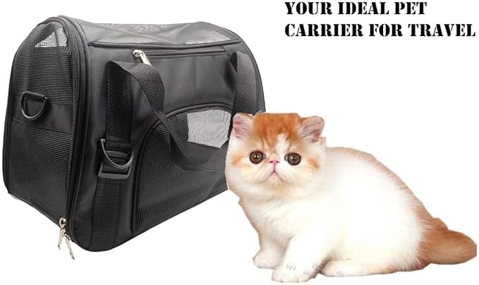 Cat Carrier,Soft-Sided Pet Travel Carrier for Cats,Dogs Puppy Comfort Portable Foldable Pet Bag Airline Approved (Small Black)