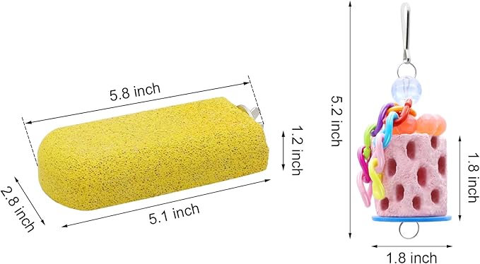 Wontee Bird Calcium Grinding Chewing Toys Bird Perch Stand for Cockatiels Conures Quaker Senegal Parrot, 2 Packs