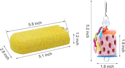 Wontee Bird Calcium Grinding Chewing Toys Bird Perch Stand for Cockatiels Conures Quaker Senegal Parrot, 2 Packs