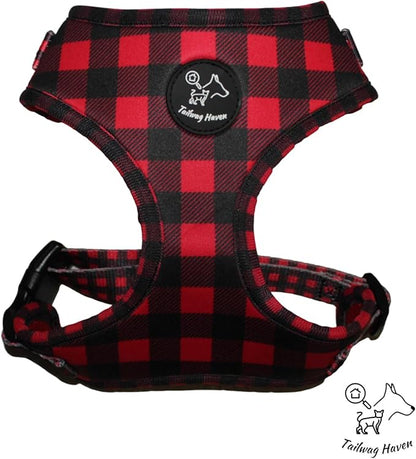 Dog Harness and Leash Set, No Pull Adjustable Soft Padded Vest, No Choke (Medium, Red Plaid)