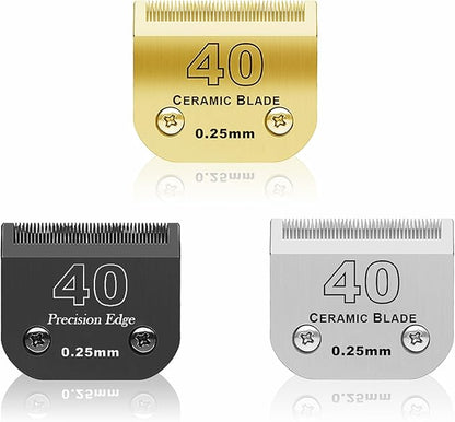 3 Color 40# Detachable Pet Dog Grooming Ceramic Blades,Compatible with Andis,Oster A5,Wahl KM-10 Series,Size #40 Blade 1/100-Inch 0.25MM Cut Lengthï¼_ilver+Black+Goldenï¼