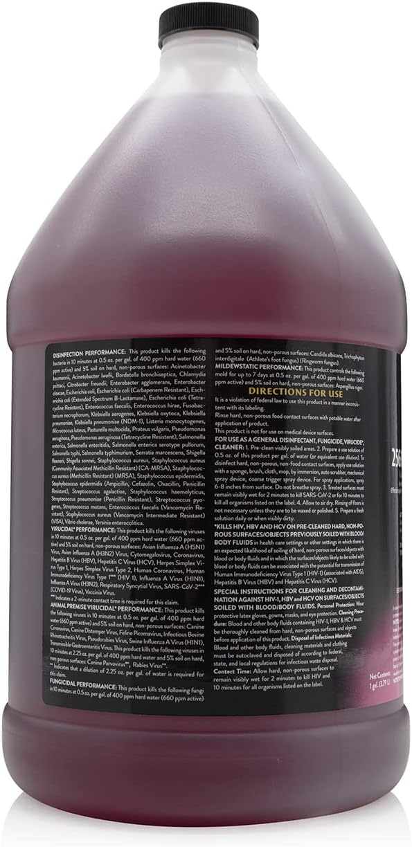 256:1 Disinfectant, 1 Gallon - Liquid Concentrate Disinfectant and Deodorizer, Sanitizer for Veterinary Clinics and Kennels, Effective Against Viruses and Bacteria (Cherry)