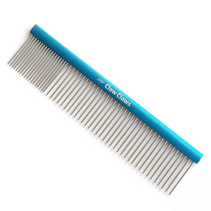 7.5" Greyhound Oval Grooming Comb  Blue Aluminum Spine, Stainless Steel Teeth Comb for Long-Haired Dogs & Cats, Removes Mats, Tangles, and Loose Fur  Lightweight for Long Time Deshedding