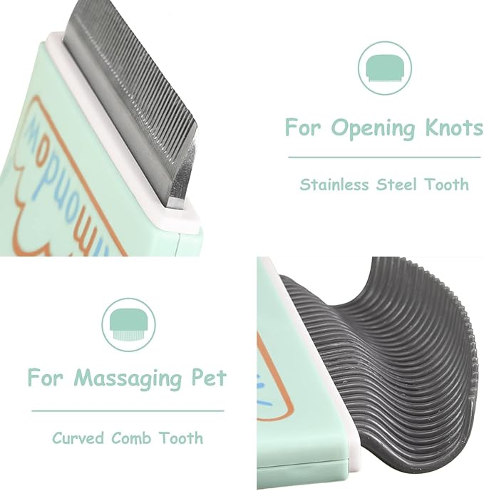 Cat Comb, Cat Brush for Shedding Grooming, Hair Removal Massaging Shell Comb for Cats Dogs Puppy Rabbit Bunny, Easy to Dematting Matted Fur Tangled Hair Undercoat, 2 PCS (Green)